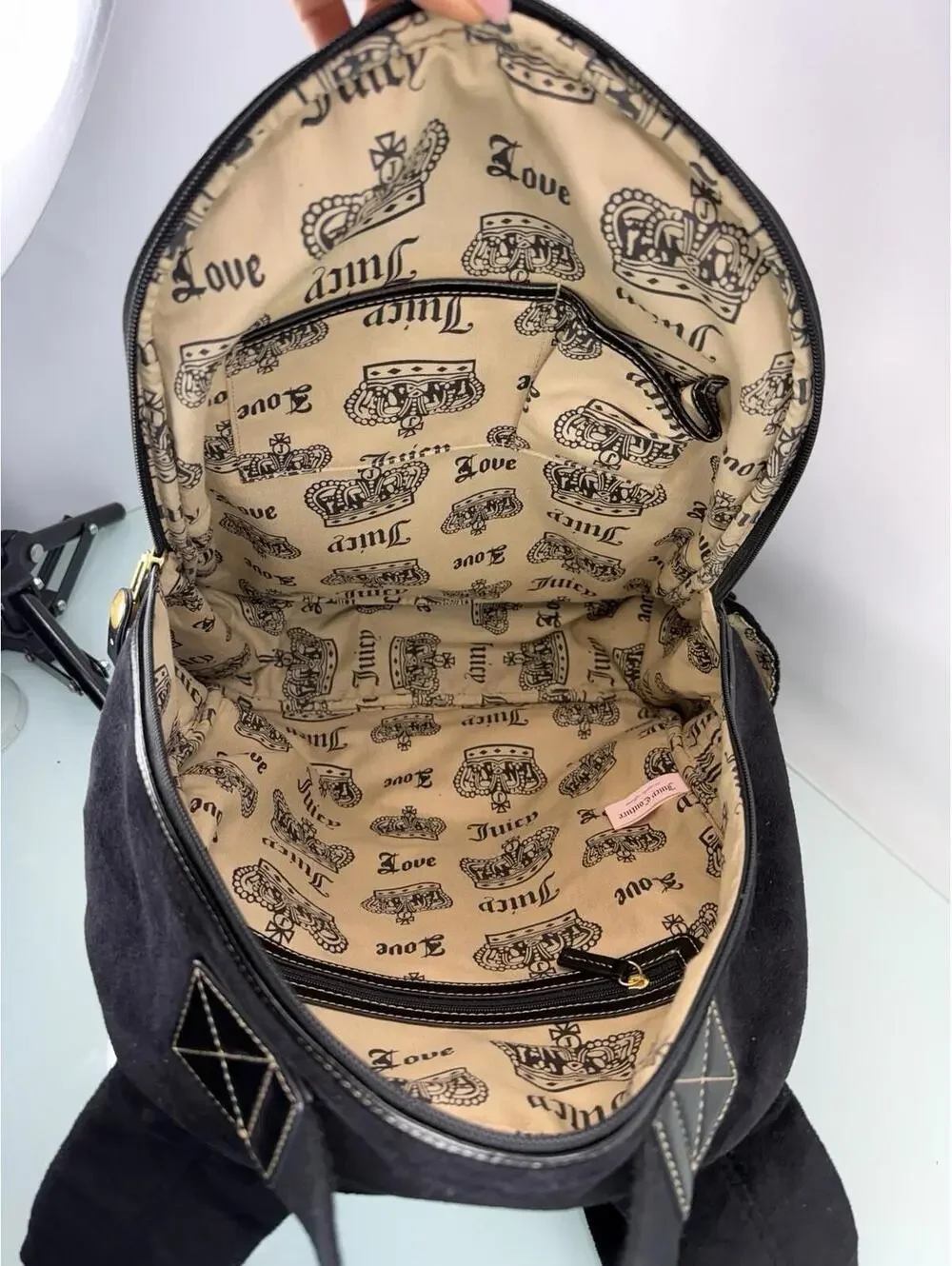 Juicy Couture Velour Backpack Black Crown Crest Y2K Vintage Bag Book Bag
